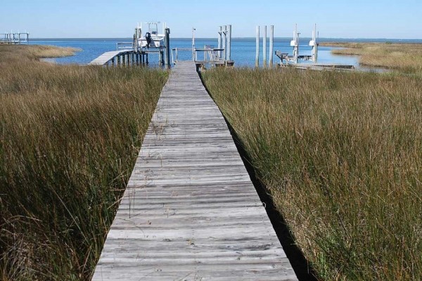 [Image: Private Bayfront Home on 2.5 Acres. Dock with Kayak Launch. $1115/Week Fall Rate]