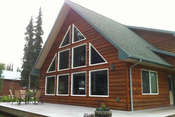 [Image: Kenai Riverfront Chalet and Private Fishing Dock.]