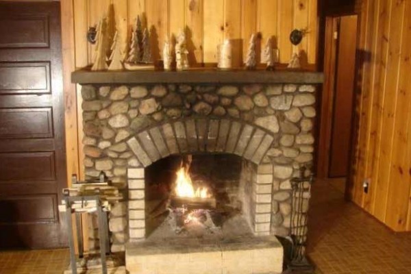 [Image: Cabin with Fireplace and Our Original Swinging Beds]