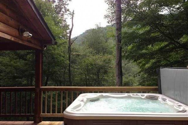 [Image: Super Fun, Private Out Door Hot Tub, Fire Pit, Water Fall on Property]